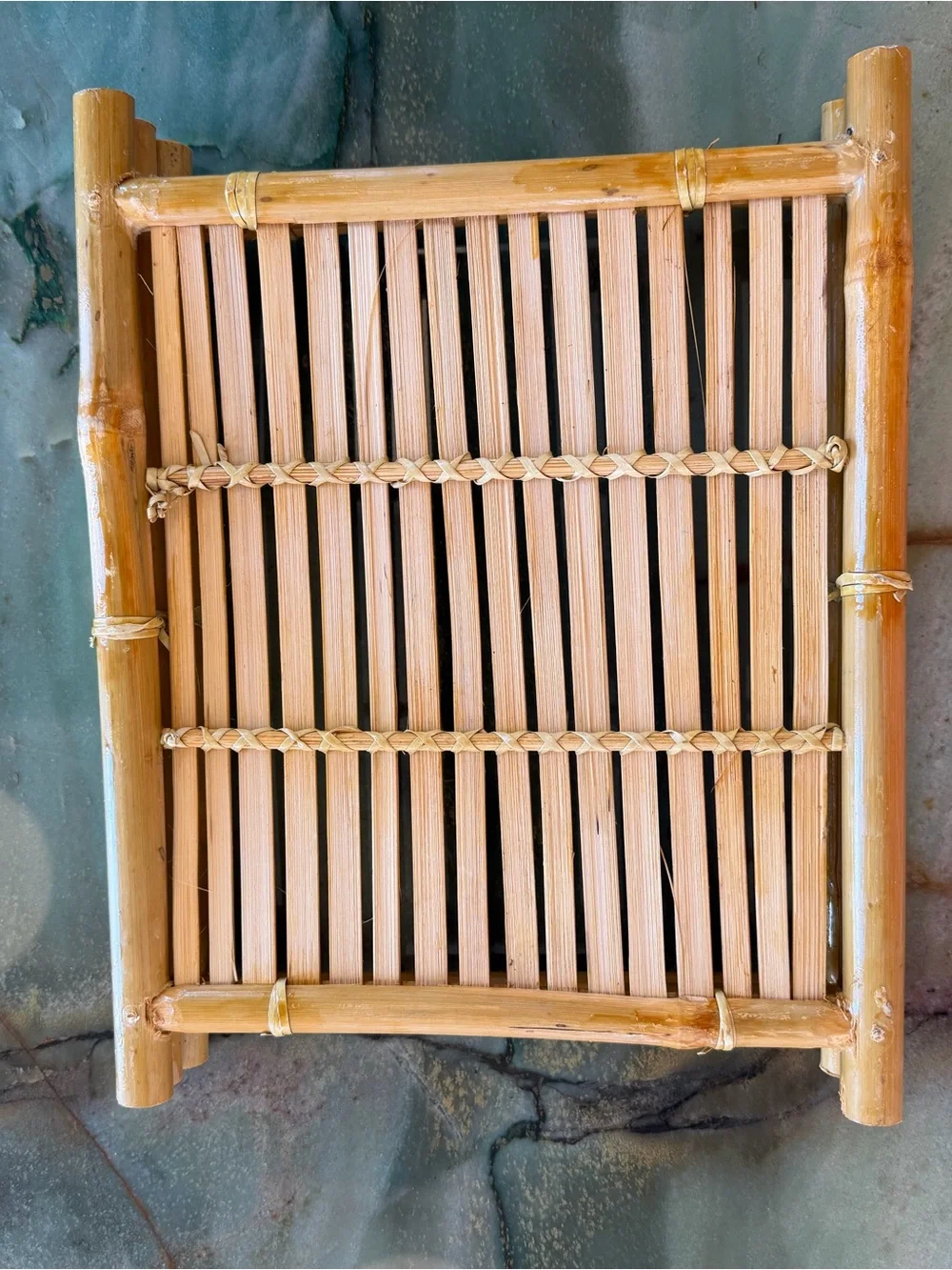 Vintage MCM Handmade Bamboo Serving Tray - Honey Tan